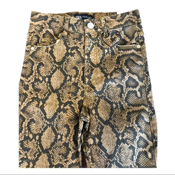 🛍️3/$40 Zara Snakeskin Hi-Rise Skinny Golden  Brown Pant Size 2 - Picture 4 of 7